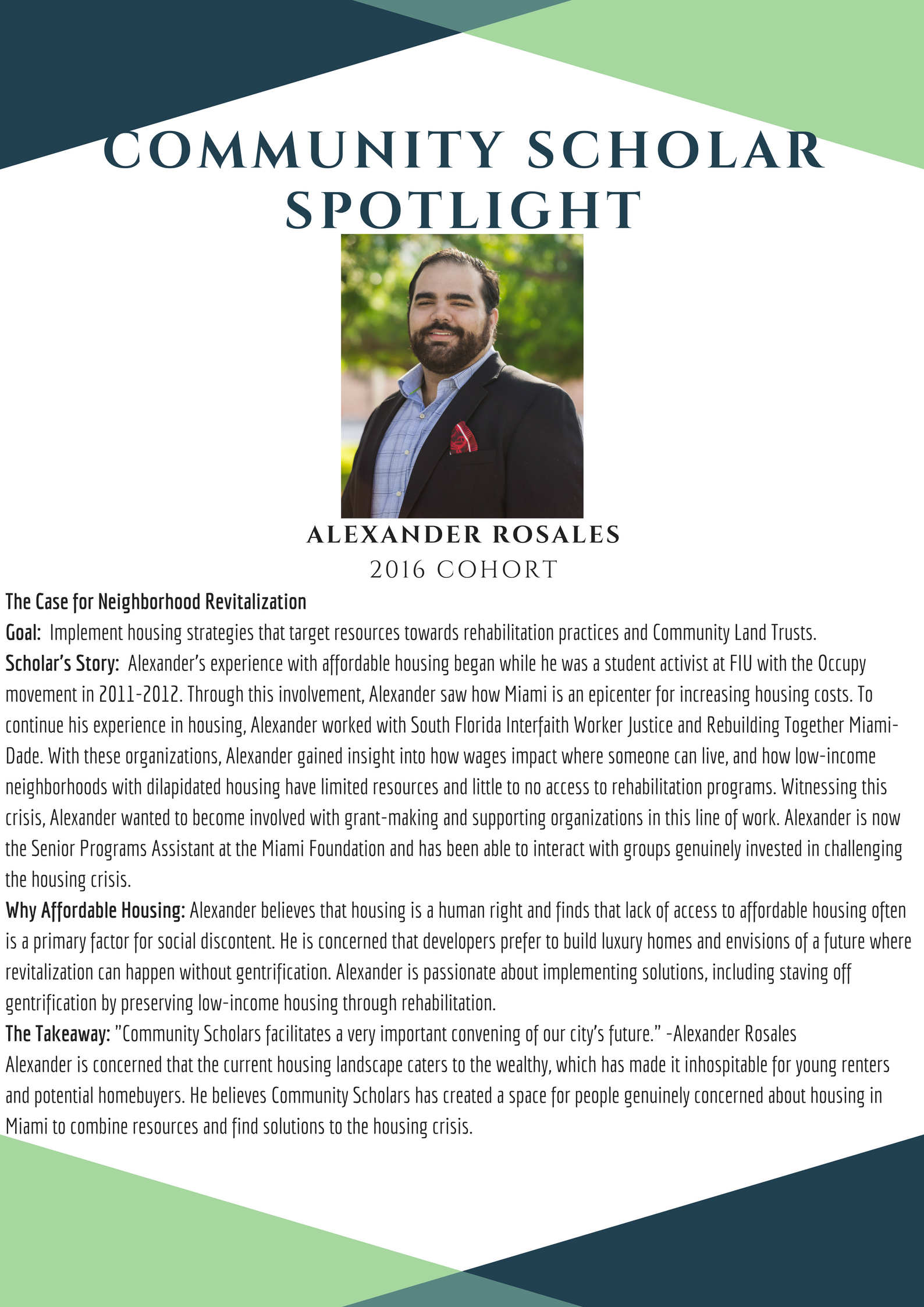 Alexander Rosales Community Scholars Spotlight